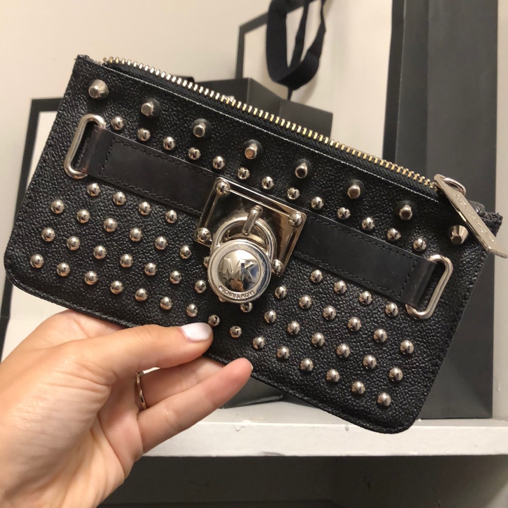 Michael Kors black studded clutch with lock